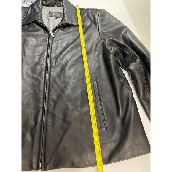 IZOD Men's Black Leather Jacket Full Zip Lined Size XL Classic Style - Picture 14 of 16